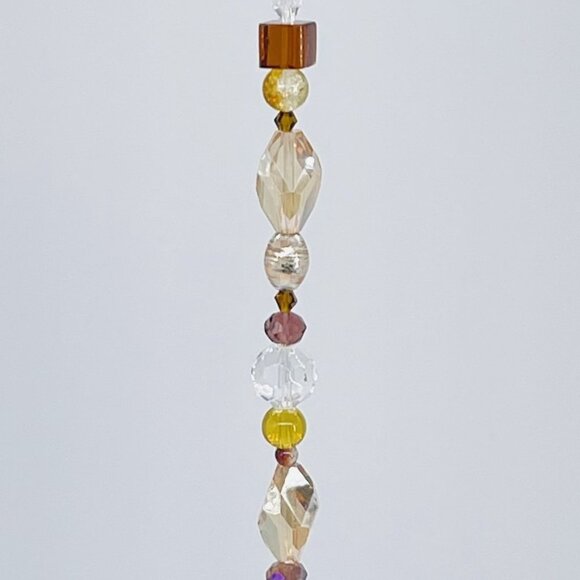 Beaded Suncatcher - Brown Gold - Clear Triangular Prism - Hanging Decor - Picture 11 of 13